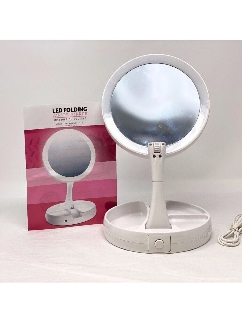 Foldaway Lighted Vanity 10x  Mirror  w/ LED  new in box.Cord or battery  2 PACK